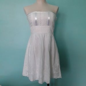Strapless White Mini Dress with Lace Design